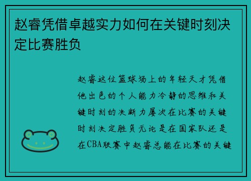 赵睿凭借卓越实力如何在关键时刻决定比赛胜负